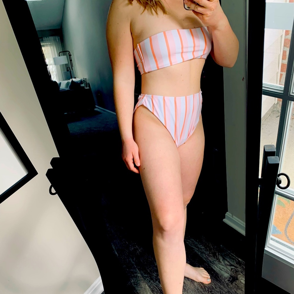 ASOS Brand New Striped Bandeau High Rise Bikini